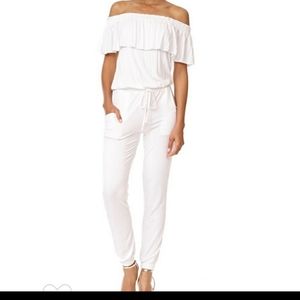 White off the shoulder jumpsuit (Tote 3)